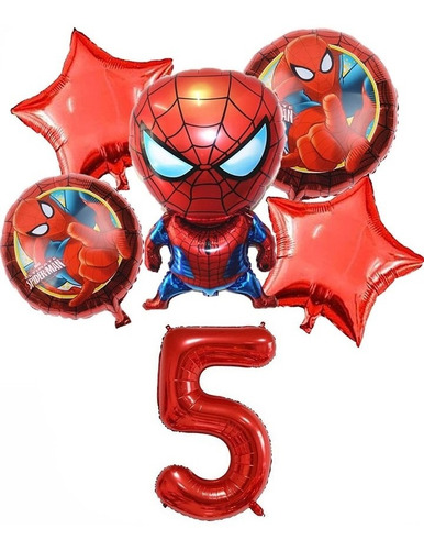 Globo Hombre Araña Spiderman + Número Cumple Pcs X 6 Fiesta.