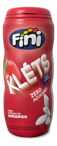 Chiclete Klets Zero Açúcar Pote 30g - Sabor Morango - Fini