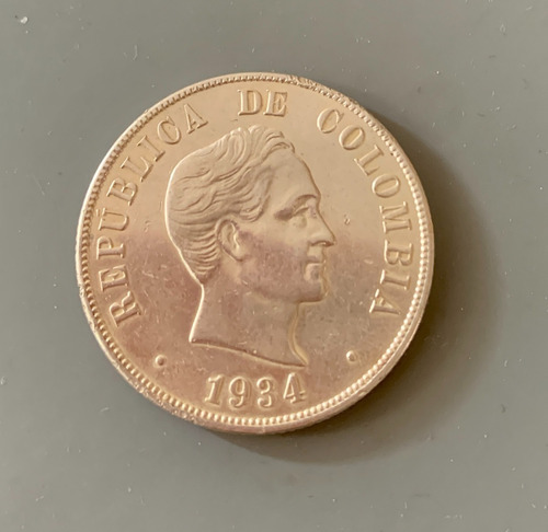 50 Centavos 1934, Colombia, Excelente.