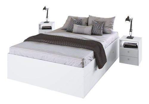 Imagem 2 de 7 de Quarto Casal Com Cama 140 E Mesas De Cabeceira Tókio Branco