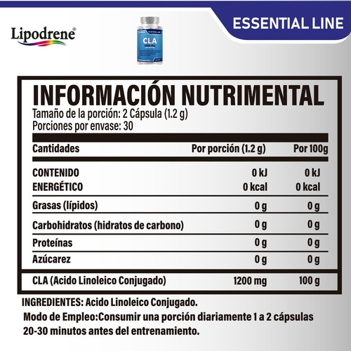 Cla 1200 Mg | Lipodrene | Essential | 60 Caps Sin Sabor
