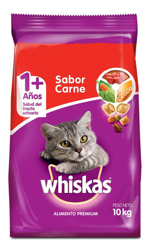 Alimento Whiskas 1+ Whiskas Gatos para gato adulto todos los tamaños sabor carne en bolsa de 10 kg