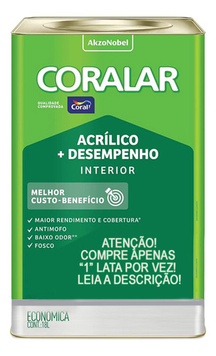 Coral Acrílica tinta anti mofo econômica fosca cores 18l cor marfim