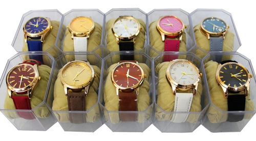 Kit 10 Relogio Feminino Pulseira Em Couro Luxo Atacado Caixa