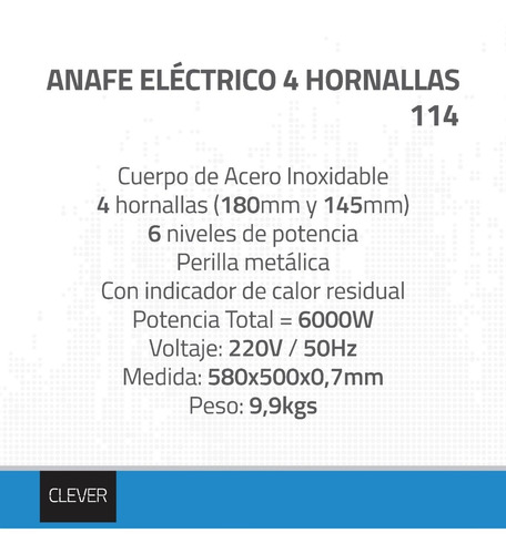 Imagen 4 de 5 de Combo Horno 5 Func Anafe 4 Hornallas Inox Eléctrico Clever