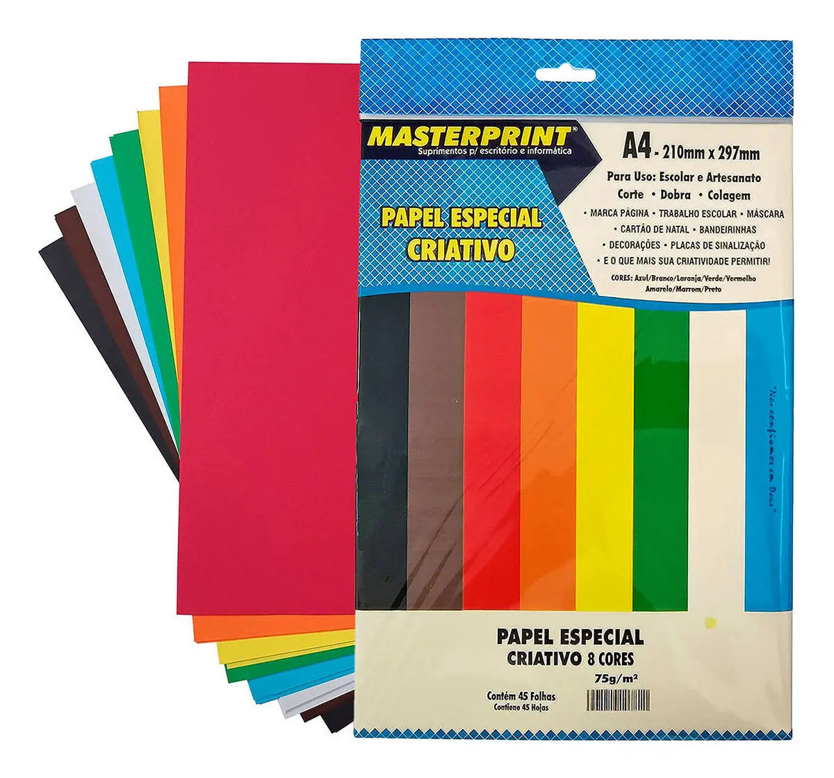 Papel Sulfite A4 75g Multicolor Masterprint 45 Folhas para Artesanato
