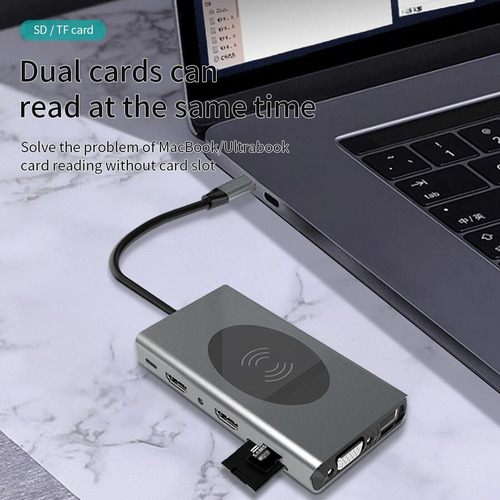 Hub Usb 14 Em 1 Mac Tipo-c 2hdmi Vga Rj45 Carregador Indução