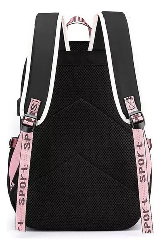 Mochila escolar grande para adolescentes Puerto USB Mochila de lona Mochila  para estudiantes Mochila escolar para adolescentes negra y rosa de moda,  Mochila para la escuela para la universidad Monedero largo clásico