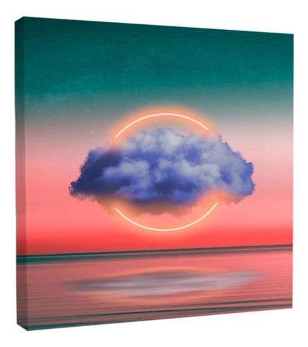 Cuadro Decorativo Canvas Moderno Nube Aro Solar Atardecer Color Natural Armazón Natural