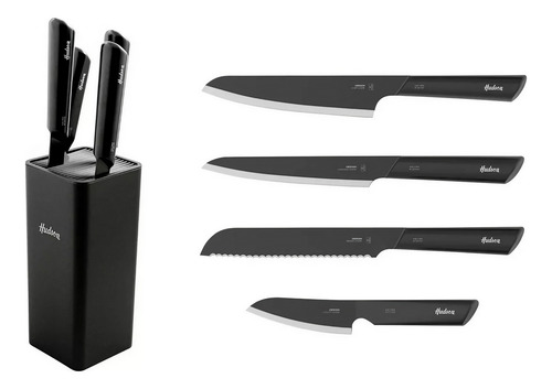 Set 4 Cuchillos Negros De Cocina - Hudson, Design Acero Inox