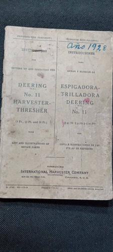  Catalogo Deering 11 Original Trilladora Año 1928