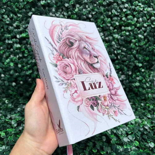 Bíblia Sagrada Feminina Rosa Seja Luz Letra Hiper Gigante Evangélica Leão Com Harpa E Índice Arc Palavras De Jesus Em Negrito Jovem Flores Fé Capa Dura