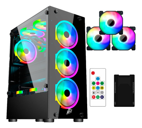 Gabinete Gamer 1stplayer V2-a Vidro + Kit Fis-bk-combo Mid Cor Preto