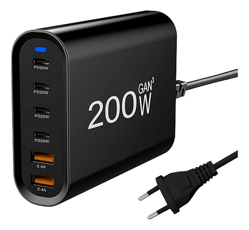 Cargador Multipuerto 6 Puertos Carga Rápida 200w Usb A - C