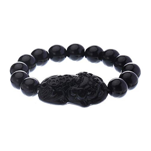 Pulsera De 10 Mm De Cuentas Negras De Fengshui Atraer R...