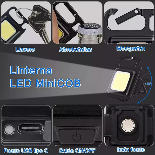 2 Piezas Linterna Lampara Recargable Led De Lampara Llavero