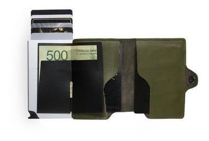 Billetera Walla Wallets Even Green Doble - Cuero Rfid