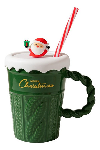 Taza De Navidad Con Tapa De Pajita, Tazas De Cerámica