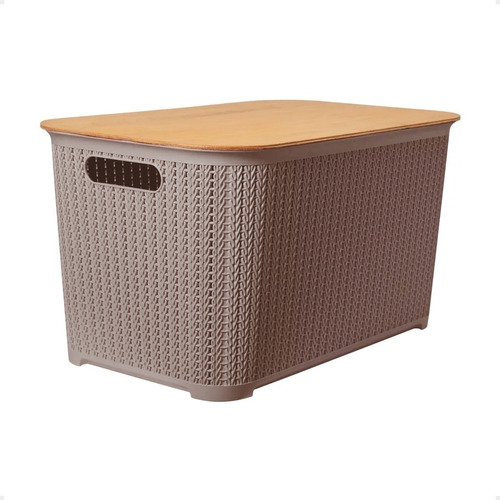 Caja Organizadora Con Tapa De Madera Simil Rattan 53x33x29