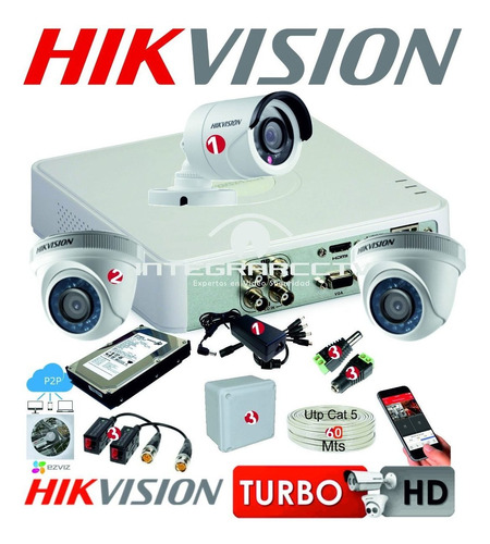 Combo Hikvision Dvr 4 Ch 3 Camaras De Seguridad Disco 1 Tb