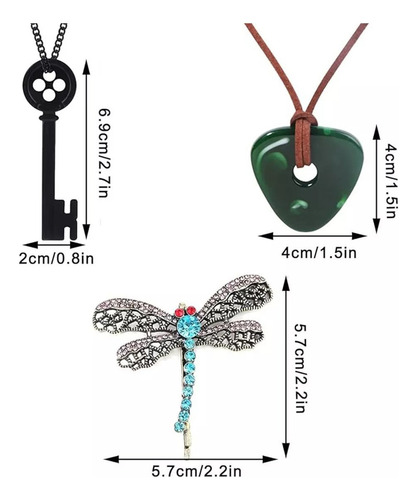 3pz Coraline Collar Piedra Verde+llave Botón+broche Libélula Azul Petróleo