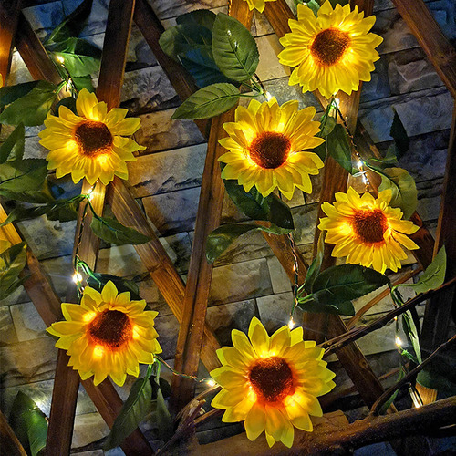 Cadena De Luces Solares Con Forma De Girasol, Luces De Jardí