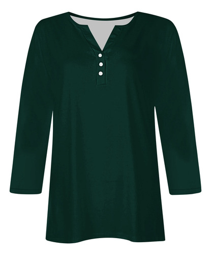 Camiseta O Para Mujer, Manga 3/4, Blusa Con Botones Y Cuello