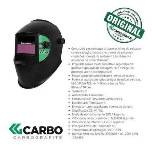 Máscara Solda Aut. Wind Adf600g 9 A 13 Grip Carbografite
