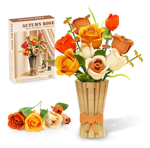 Set De Construcción De Ramos De Rosas Y Flores Con Jarrón Mu