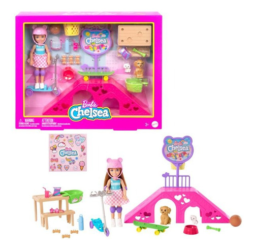 Barbie Chelsea Doll & Skate Park Playset Con 2 Cachorros