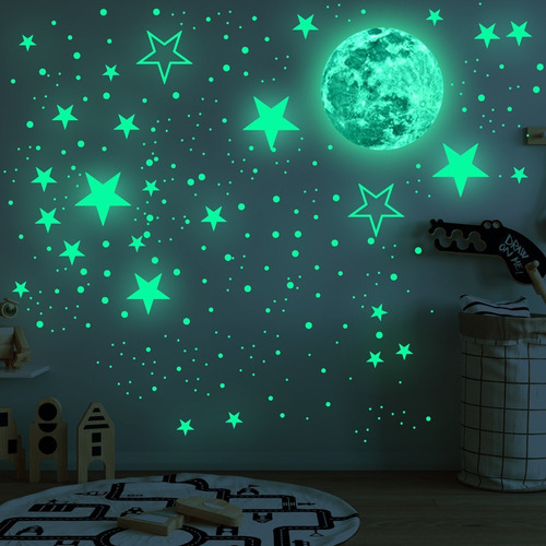 Calcomania Pegatinas Luna Estrellas Brilla En Oscuridad D015