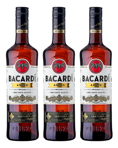 Paquete De 3 Ron Bacardi Añejo 750 Ml