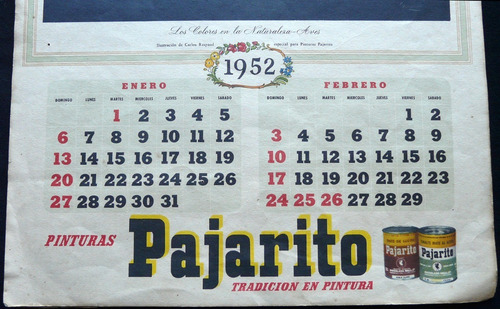 Imagen 2 de 8 de Antiguo Almanaque Pinturas Pajarito 1955 (completo). 15020