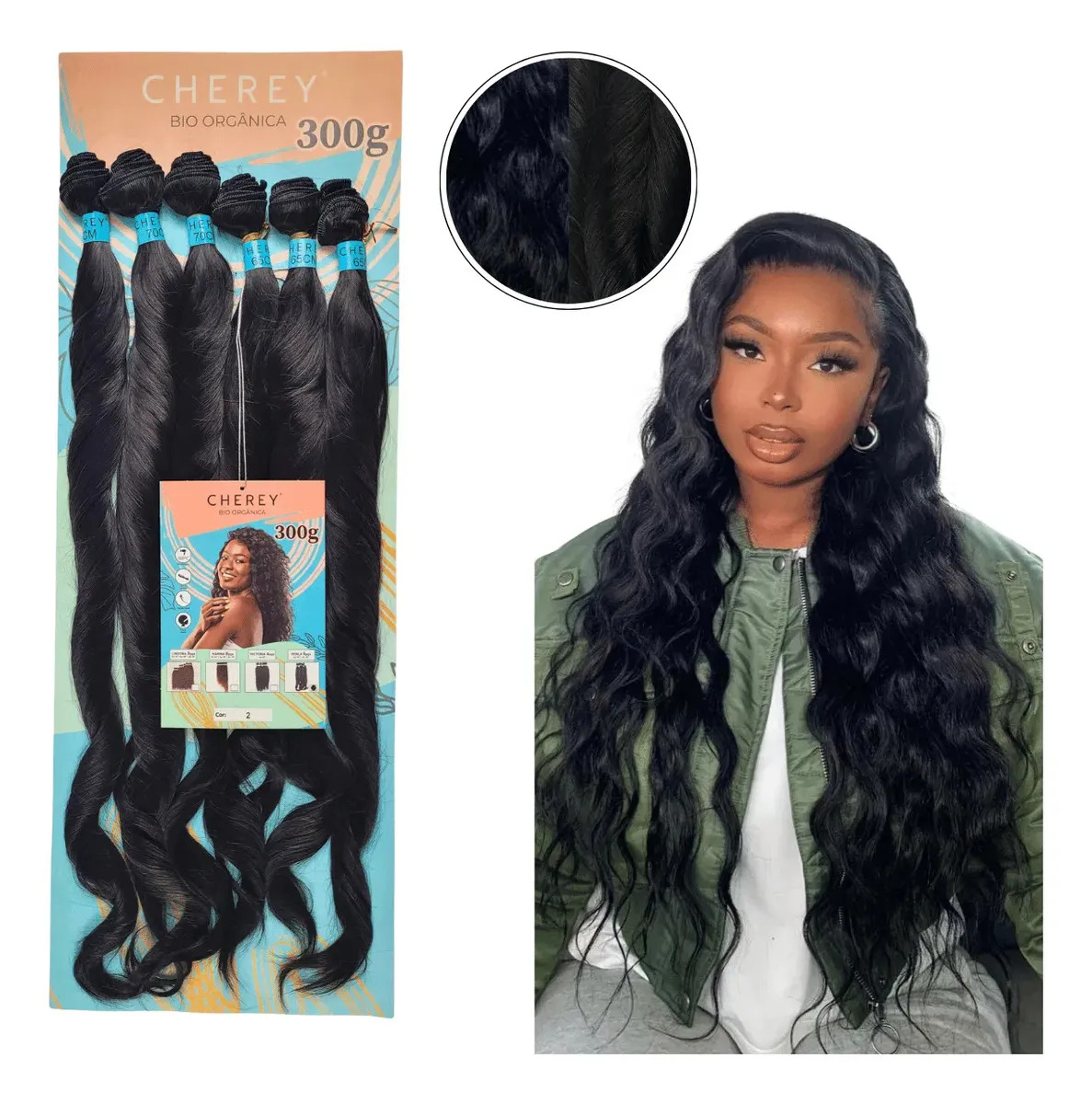 Cabelo Orgânico Ondulado Liso Perla 300g 6 Telas Cherey Castanho Escuro 02