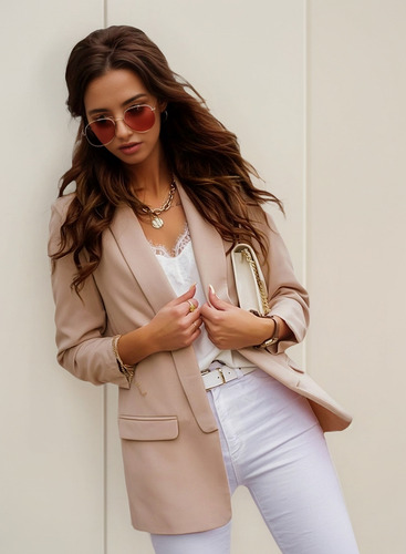 Blazer Casual De Manga Larga De Color Sólido Para Mujer