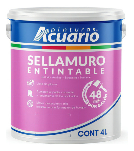 Sellamuro Entintable Acrílico Blanco 4 Lt Acuario Sa9064008