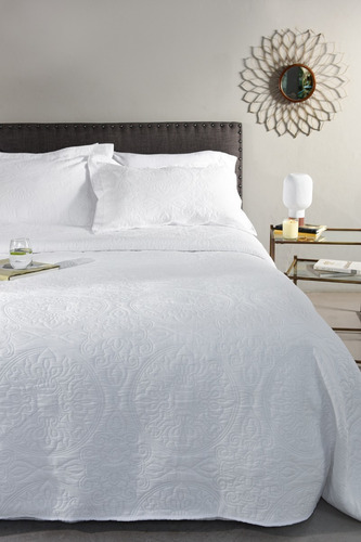 Imagen 6 de 9 de Cubrecama Algodón Jacquard Importado + Funda - Twin Blanco