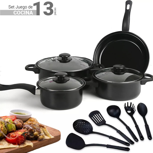 Set De Ollas Negras Batería Antiadherente 13pcs Juegos