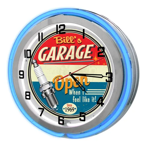 Reloj Garaje Luz Neon Azul