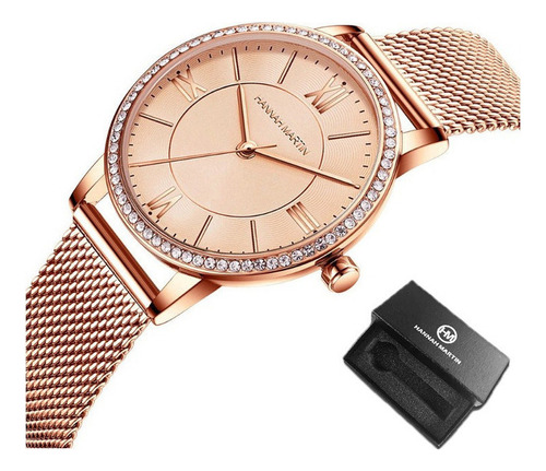 Reloj De Cuarzo De Lujo Hannah Martin 1072 Con Diamantes .