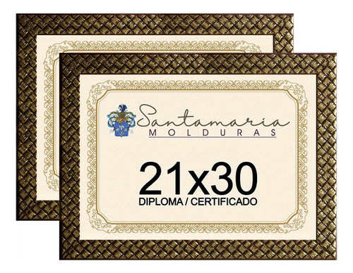 Kit 2 Molduras Diploma A4 21x30 3cm Relevo Dourado