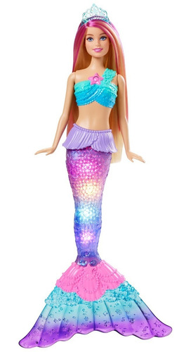 Barbie Fantasía Muñeca Sirena Luces Brillantes con luces que se activan con el agua para niñas de 3 años en adelante