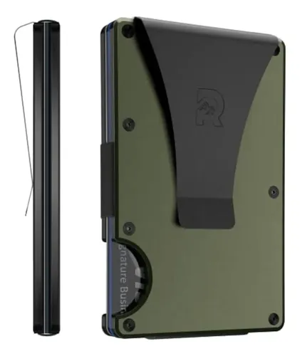 Tarjetero Minimalista Para Hombre De Aluminio | Protección RFID | Delgado, Con Clip Para Billetes | Color Verde Militar