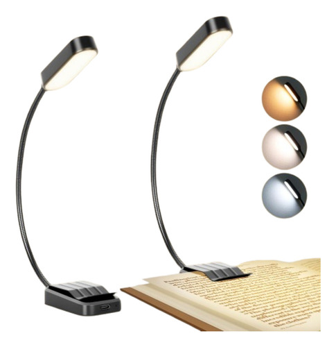 Luz De Libro Recargable Usb 3 Colores - 2 Unid - Black