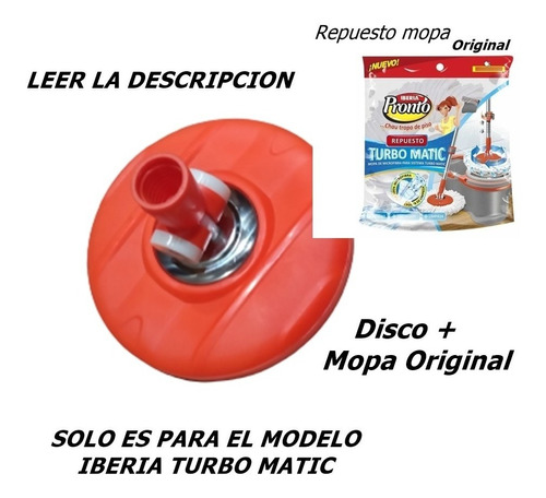 Imagen 1 de 4 de Cabezal Disco Porta Mopa Repuesto Para Turbo Matic Con Mopa
