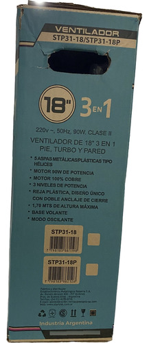Ventilador Star Trak 18 Diametro 3 En 1 Pie-pared-turbo 90w