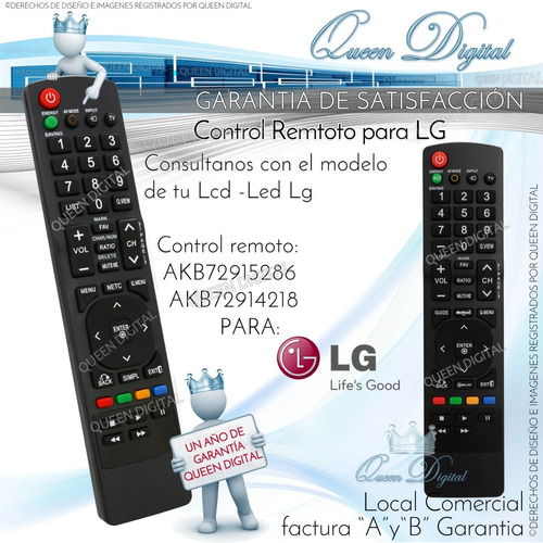 Imagen 2 de 8 de Control Remoto Para LG Lcd Led Tv Akb72914218 Akb72915286