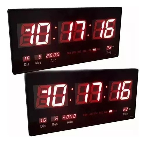 Reloj De Pared Digital Led 46cmx22cm Temperatura Calendario