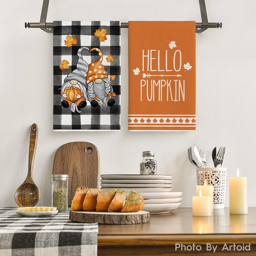 Juego De 4 Toallas De Cocina De Otoño Con Diseño De Gnomo Y
