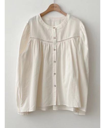 Camisa De Cuello Redondo Con Borde Floral Hueco De Otoño Par